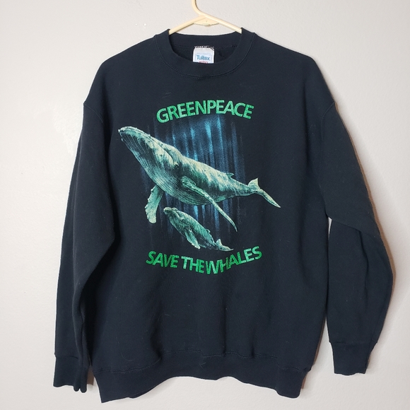 Vintage Other - GREENPEACE x SAVE THE WHALES 70's 80s vintage crewneck sweatshirt L